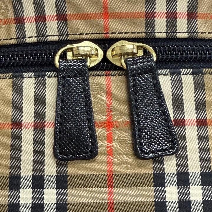 極美品△BURBERRY バーバリー ヴィンテージ レザー使い ノバチェック柄 シャドウホース バニティバッグ ハンドバッグ ベージュ 黒 箱付き