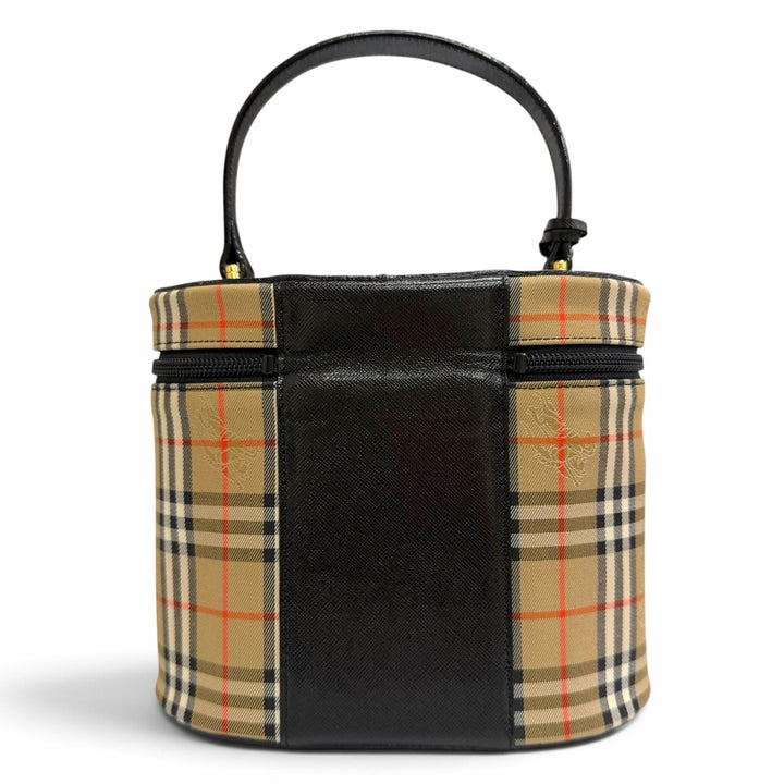 極美品△BURBERRY バーバリー ヴィンテージ レザー使い ノバチェック柄 シャドウホース バニティバッグ ハンドバッグ ベージュ 黒 箱付き