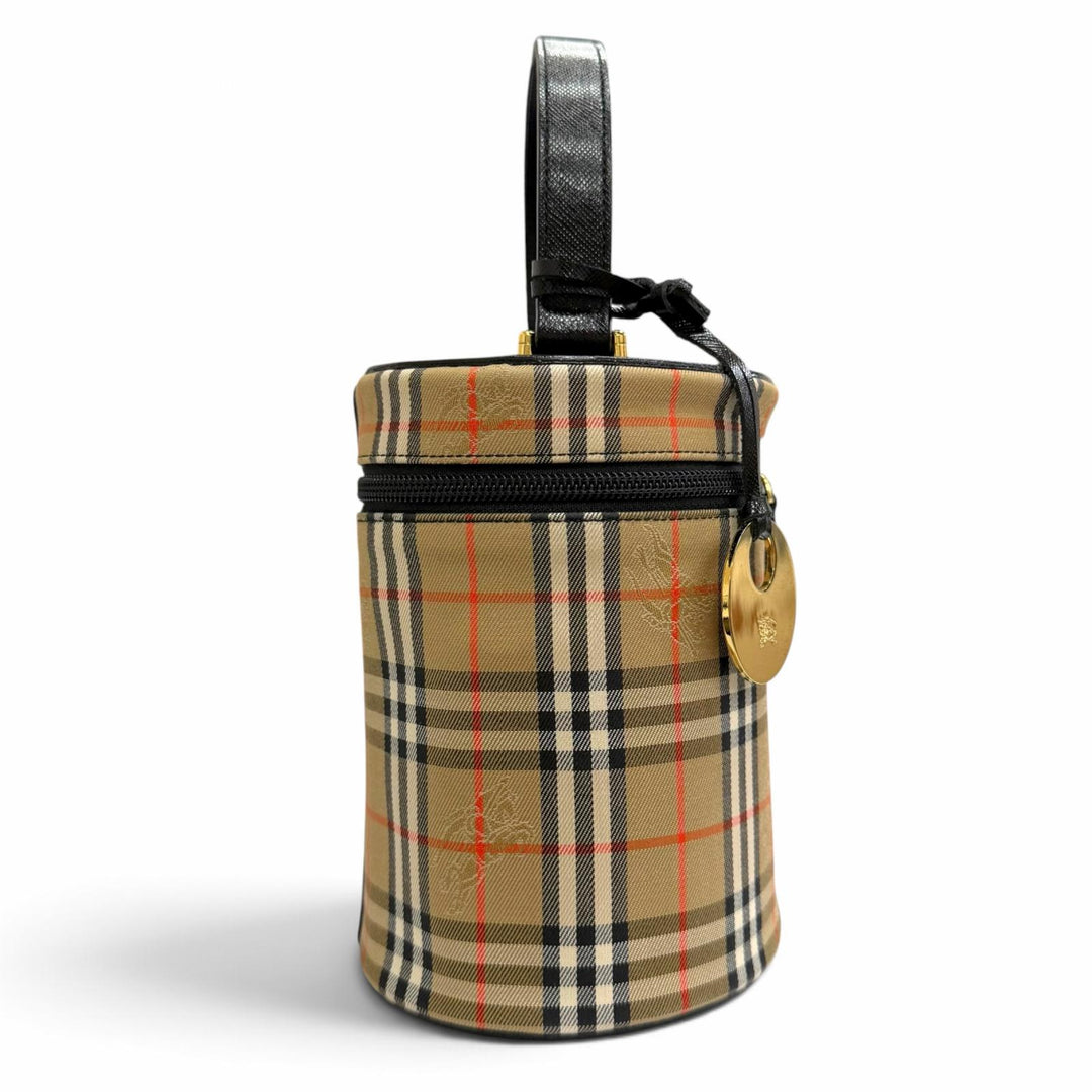 極美品△BURBERRY バーバリー ヴィンテージ レザー使い ノバチェック柄 シャドウホース バニティバッグ ハンドバッグ ベージュ 黒 箱付き