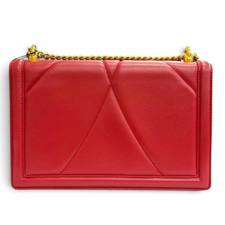 未使用品△DOLCE&amp;GABBANA ドルチェ＆ガッバーナ BB6651 ディヴォーション DGパールロゴ ハート レザー チェーン ショルダーバッグ レッド