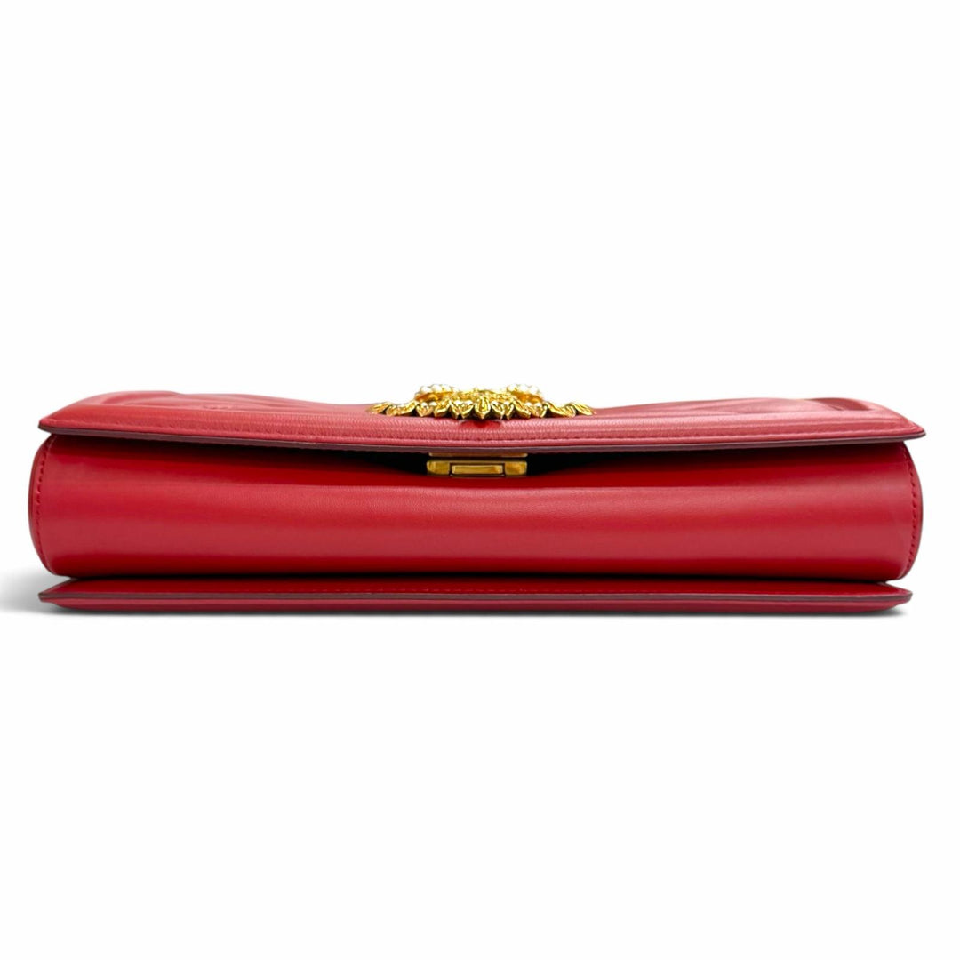 未使用品△DOLCE&amp;GABBANA ドルチェ＆ガッバーナ BB6651 ディヴォーション DGパールロゴ ハート レザー チェーン ショルダーバッグ レッド
