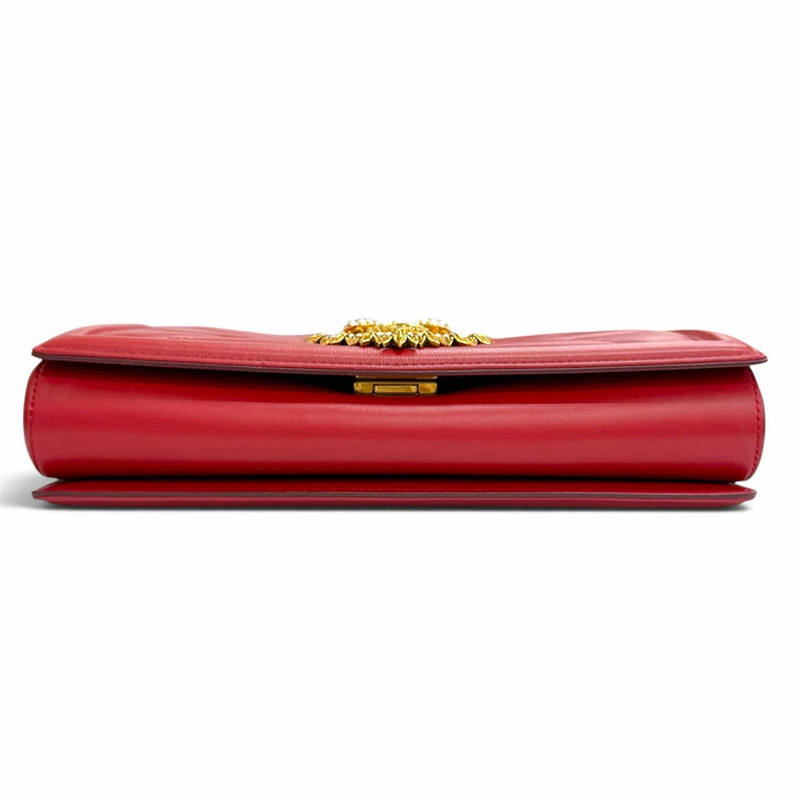 未使用品△DOLCE&amp;GABBANA ドルチェ＆ガッバーナ BB6651 ディヴォーション DGパールロゴ ハート レザー チェーン ショルダーバッグ レッド