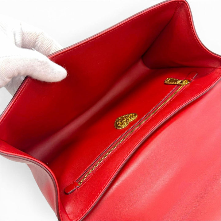 未使用品△DOLCE&amp;GABBANA ドルチェ＆ガッバーナ BB6651 ディヴォーション DGパールロゴ ハート レザー チェーン ショルダーバッグ レッド