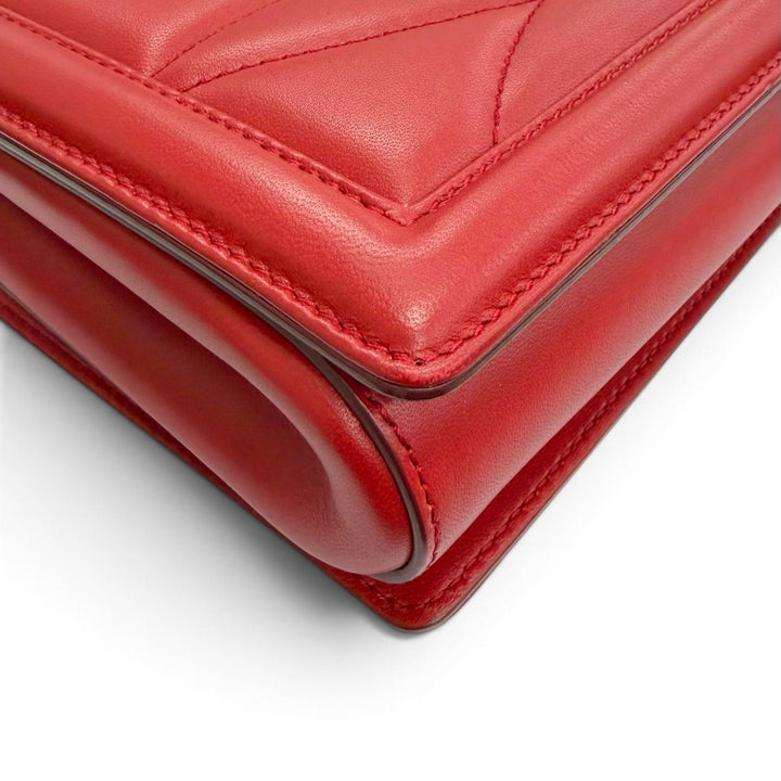 未使用品△DOLCE&amp;GABBANA ドルチェ＆ガッバーナ BB6651 ディヴォーション DGパールロゴ ハート レザー チェーン ショルダーバッグ レッド