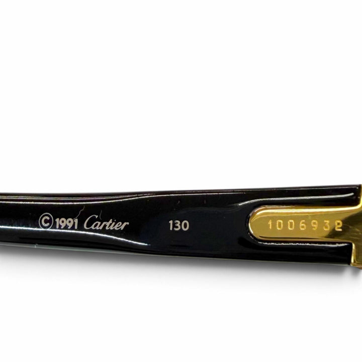 美品▼Cartier カルティエ ヴィンテージ ディアボロ ロゴ金具付 アイウェア サングラス ブラック ゴールド 53□21 130 度なし フランス製