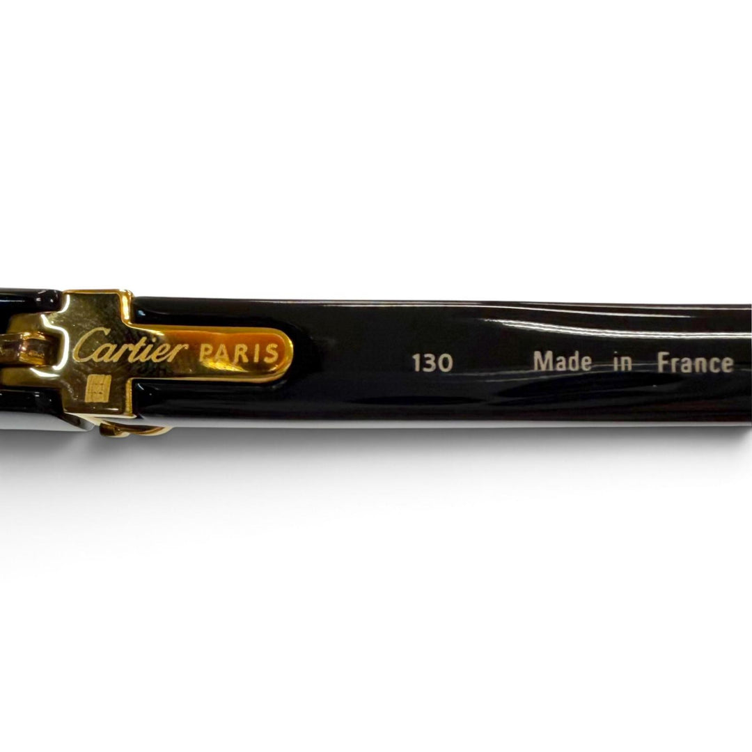 美品▼Cartier カルティエ ヴィンテージ ディアボロ ロゴ金具付 アイウェア サングラス ブラック ゴールド 53□21 130 度なし フランス製