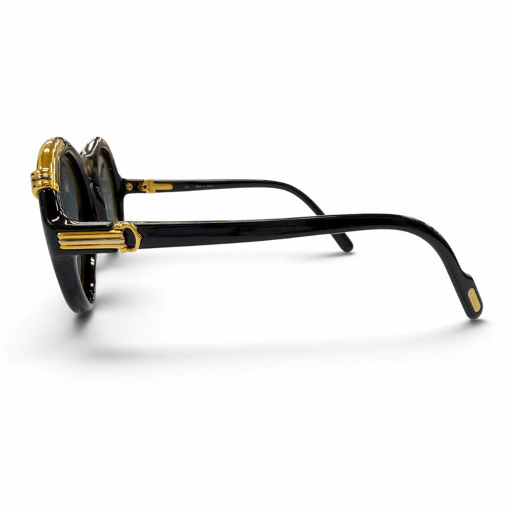 美品▼Cartier カルティエ ヴィンテージ ディアボロ ロゴ金具付 アイウェア サングラス ブラック ゴールド 53□21 130 度なし フランス製