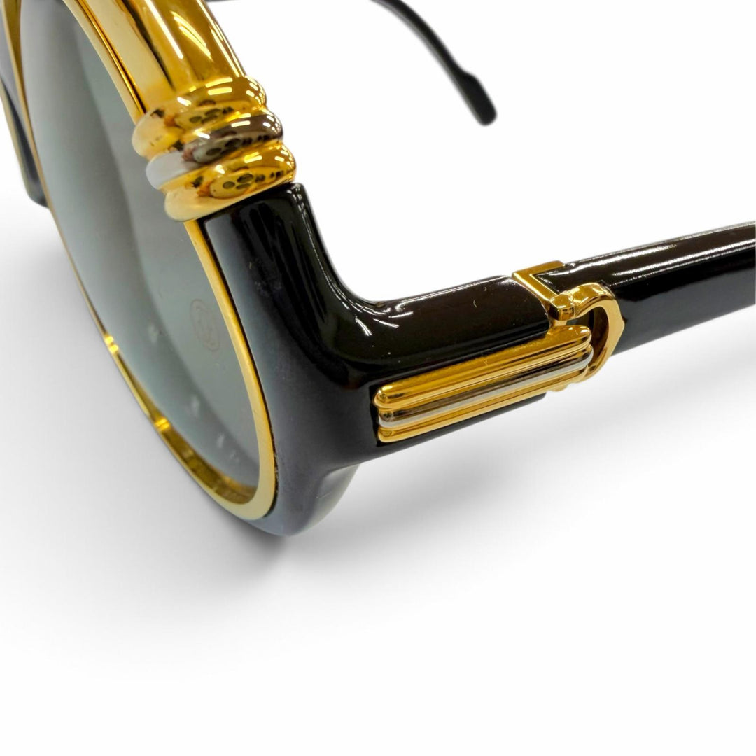 美品▼Cartier カルティエ ヴィンテージ ディアボロ ロゴ金具付 アイウェア サングラス ブラック ゴールド 53□21 130 度なし フランス製