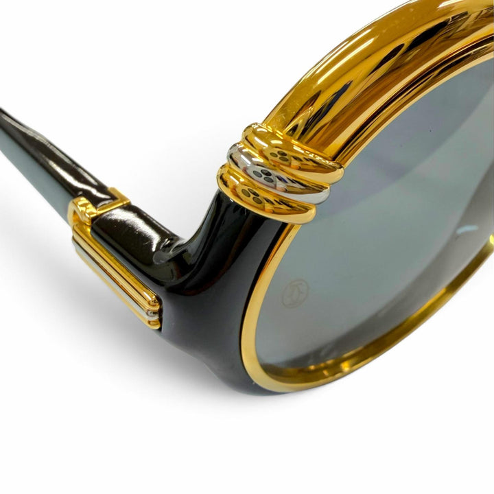 美品▼Cartier カルティエ ヴィンテージ ディアボロ ロゴ金具付 アイウェア サングラス ブラック ゴールド 53□21 130 度なし フランス製