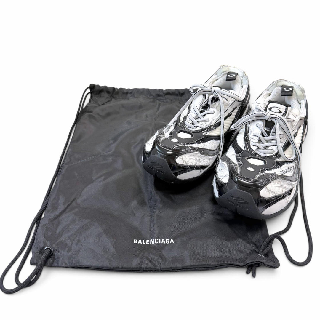 極美品▼BALENCIAGA バレンシアガ 26SS 841506 Soleless Sneakers メッシュ レースアップ スニーカー ホワイト ブラック EU 40 (26.5cm)