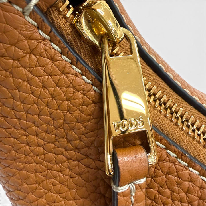 極美品☆TOD’S トッズ T タイムレス レザー ショルダー バッグ スモール ハンドバッグ バックパック ブラウン ゴールド金具 保存袋付き