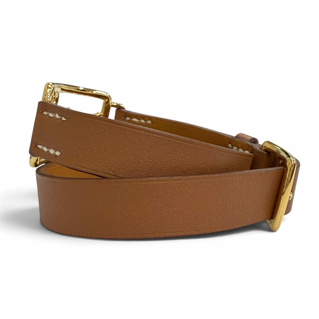 極美品△HERMES エルメス カレーシュ ドゥブルトゥール ブレスレット レザー ゴールド金具 ブラウン D刻印 フランス製 レディース 箱付き