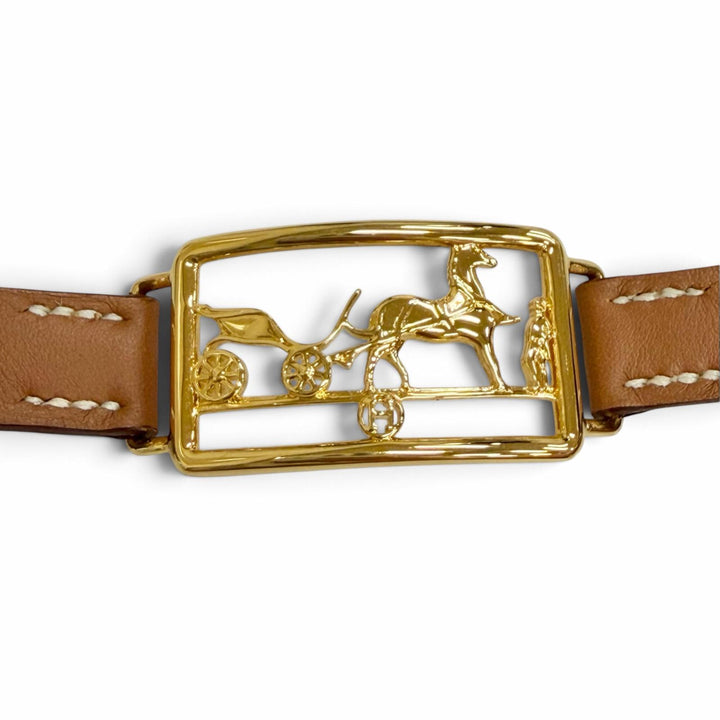 極美品△HERMES エルメス カレーシュ ドゥブルトゥール ブレスレット レザー ゴールド金具 ブラウン D刻印 フランス製 レディース 箱付き