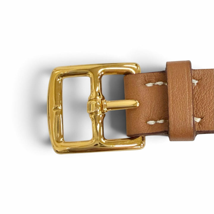 極美品△HERMES エルメス カレーシュ ドゥブルトゥール ブレスレット レザー ゴールド金具 ブラウン D刻印 フランス製 レディース 箱付き