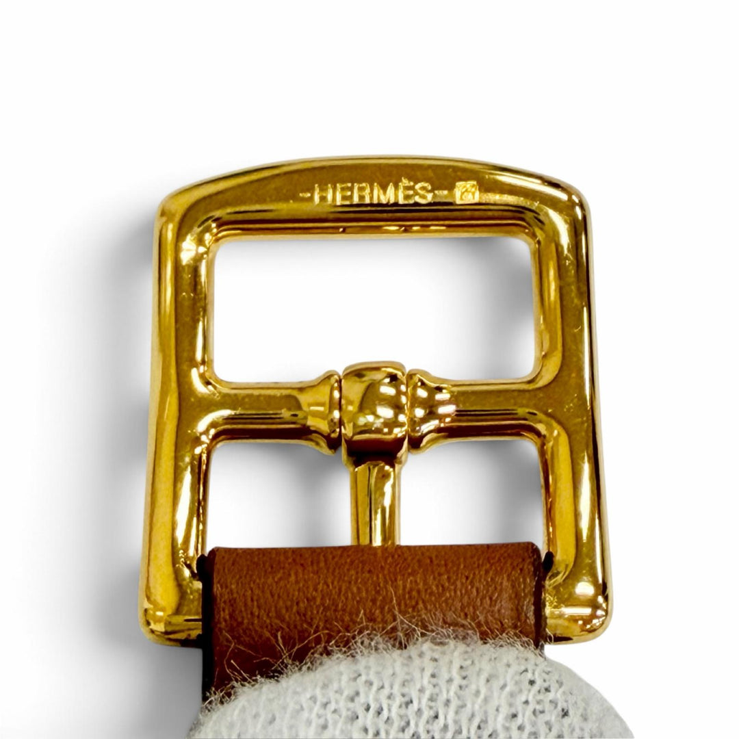 極美品△HERMES エルメス カレーシュ ドゥブルトゥール ブレスレット レザー ゴールド金具 ブラウン D刻印 フランス製 レディース 箱付き