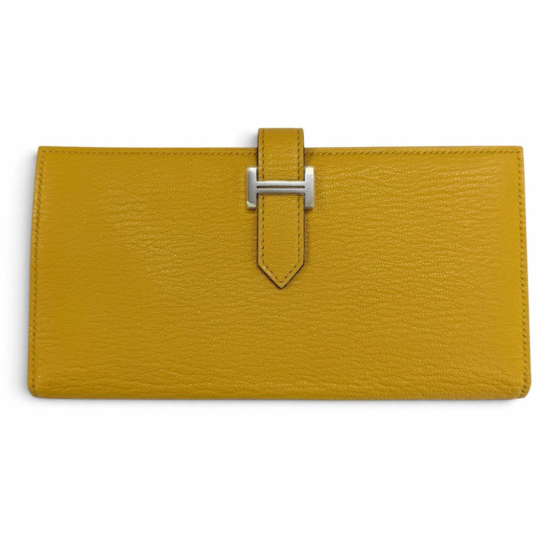 未使用品☆HERMES エルメス ベアン スフレ シェーブル シルバー金具 Hロゴ金具 長財布 イエロー系 G刻印 フランス製 レディース 箱付き