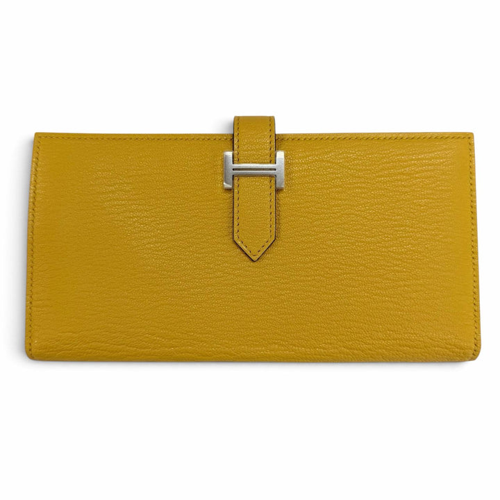 未使用品☆HERMES エルメス ベアン スフレ シェーブル シルバー金具 Hロゴ金具 長財布 イエロー系 G刻印 フランス製 レディース 箱付き