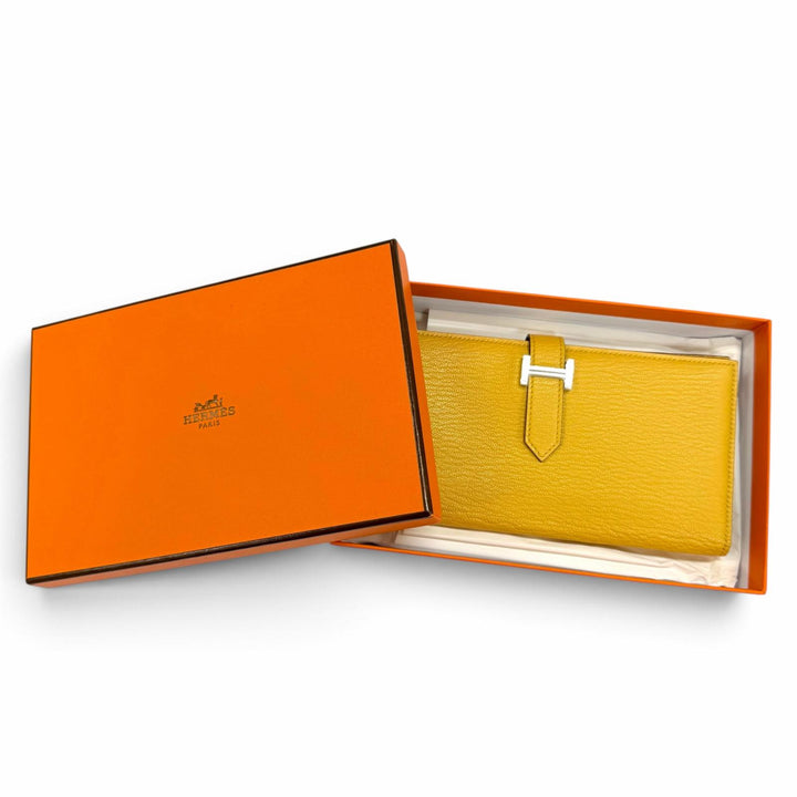 未使用品☆HERMES エルメス ベアン スフレ シェーブル シルバー金具 Hロゴ金具 長財布 イエロー系 G刻印 フランス製 レディース 箱付き