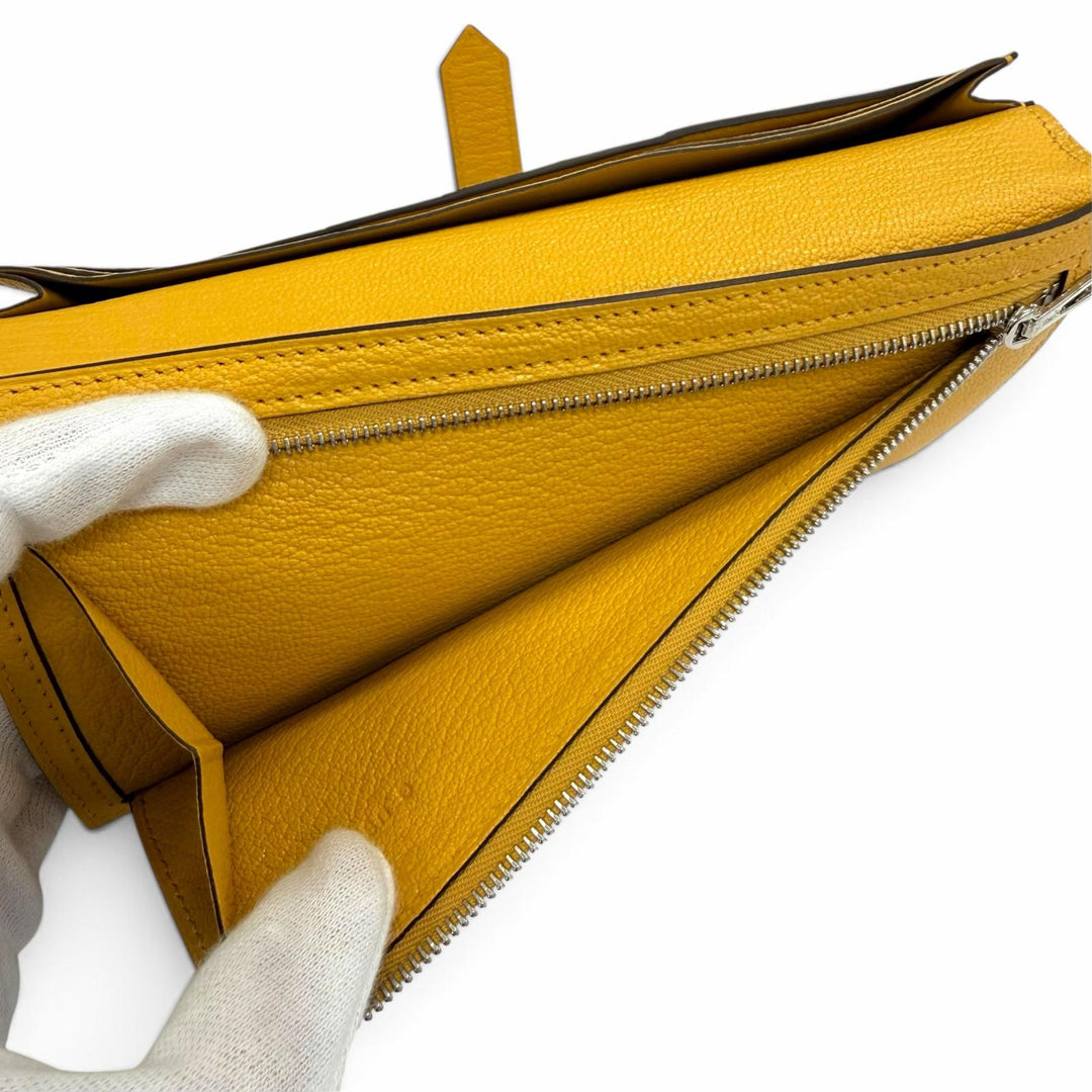 未使用品☆HERMES エルメス ベアン スフレ シェーブル シルバー金具 Hロゴ金具 長財布 イエロー系 G刻印 フランス製 レディース 箱付き
