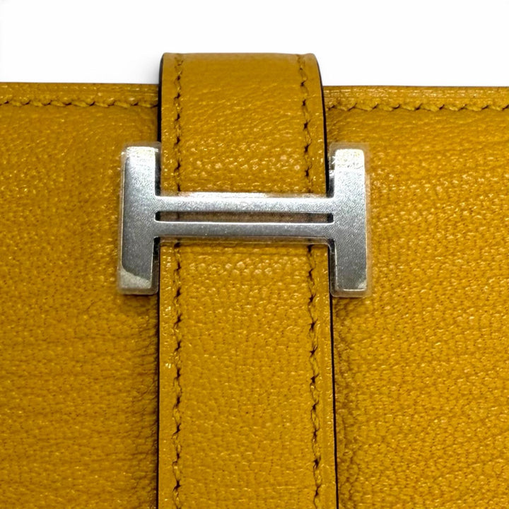 未使用品☆HERMES エルメス ベアン スフレ シェーブル シルバー金具 Hロゴ金具 長財布 イエロー系 G刻印 フランス製 レディース 箱付き