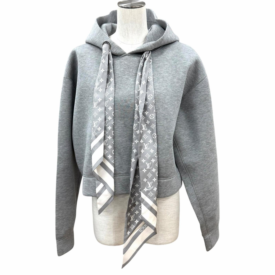 未使用品★LOUIS VUITTON ルイヴィトン 25AW シルク100％ シグネチャー スカーフディテール フーディ トップス グレー S 伊製 正規品