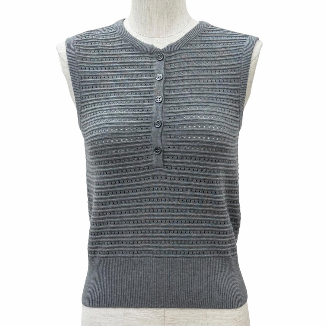 極美品★THOM BROWNE トムブラウン FKV159A-Y3010 055 コットン100% シグネチャーストライプ ５ボタン ニット ベスト 36 伊製 正規品