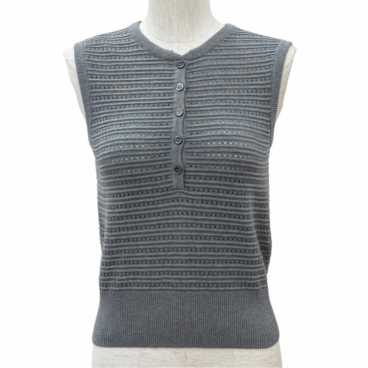 極美品★THOM BROWNE トムブラウン FKV159A-Y3010 055 コットン100% シグネチャーストライプ ５ボタン ニット ベスト 36 伊製 正規品