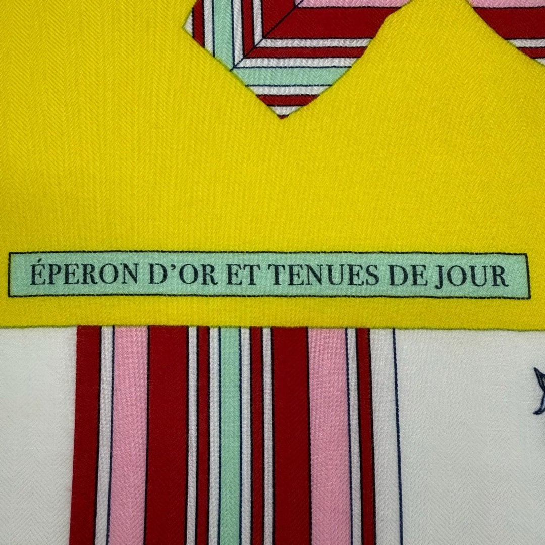 未使用品▼HERMES エルメス カレ140 カレジェアン エプロン・ドール(黄金の拍車) カシミヤ シルク 大判 スカーフ イエロー マルチ 箱付き
