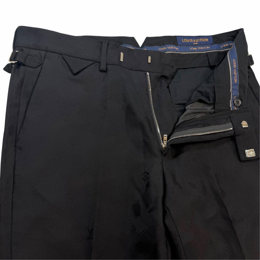 極美品▼LOUIS VUITTON ルイヴィトン PONT NEUF FIT シルク混 モノグラム カモフラ パンツ スラックス ブラック シルバー金具 40 正規品