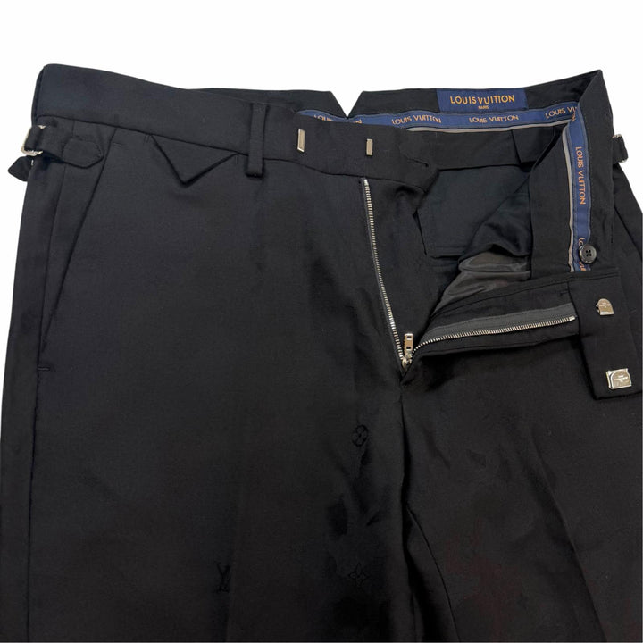 極美品▼LOUIS VUITTON ルイヴィトン PONT NEUF FIT シルク混 モノグラム カモフラ パンツ スラックス ブラック シルバー金具 40 正規品