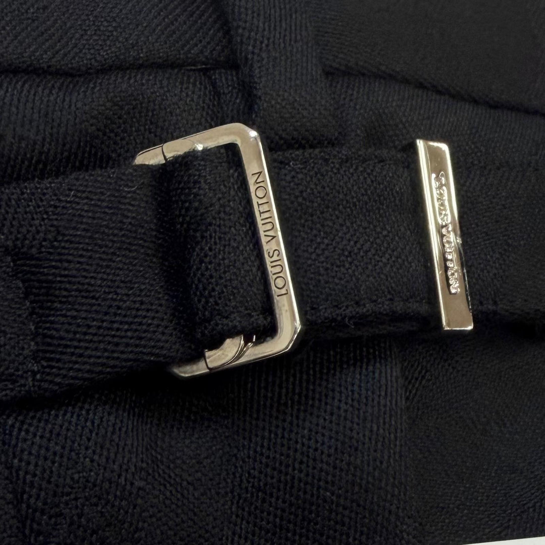極美品▼LOUIS VUITTON ルイヴィトン PONT NEUF FIT シルク混 モノグラム カモフラ パンツ スラックス ブラック シルバー金具 40 正規品
