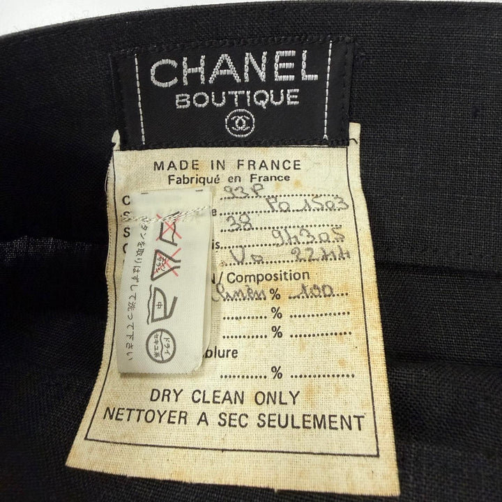 美品☆CHANEL シャネル 93P リネン100％ ココマークボタン ロング丈 タイトスカート ブラック 38 フランス製 正規品 レディース