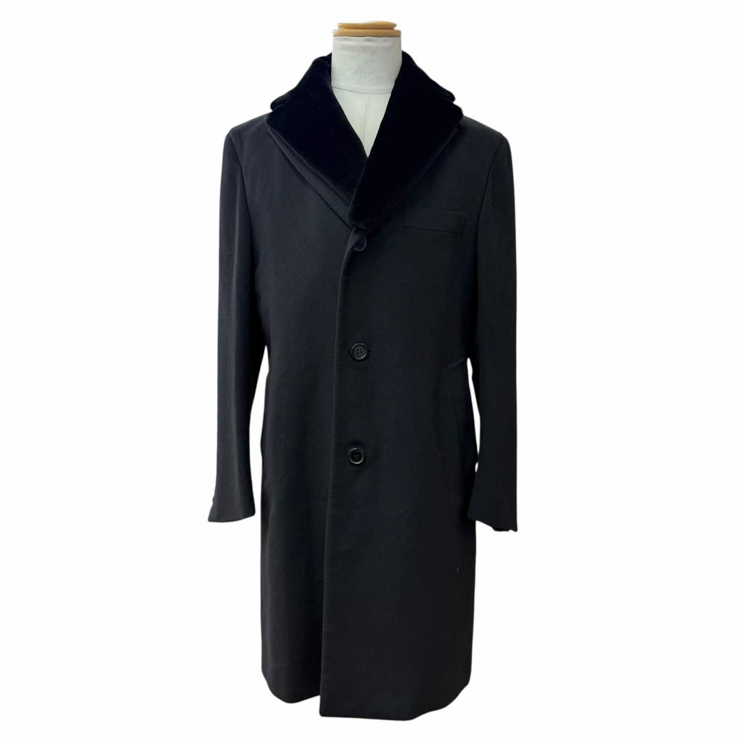 美品▼Brioni ブリオーニ VOLGA カシミヤ ウール ミンクファー付き シングル チェスターコート ブラック Lサイズ相当 伊製 正規品 メンズ