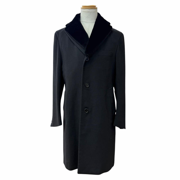 美品▼Brioni ブリオーニ VOLGA カシミヤ ウール ミンクファー付き シングル チェスターコート ブラック Lサイズ相当 伊製 正規品 メンズ