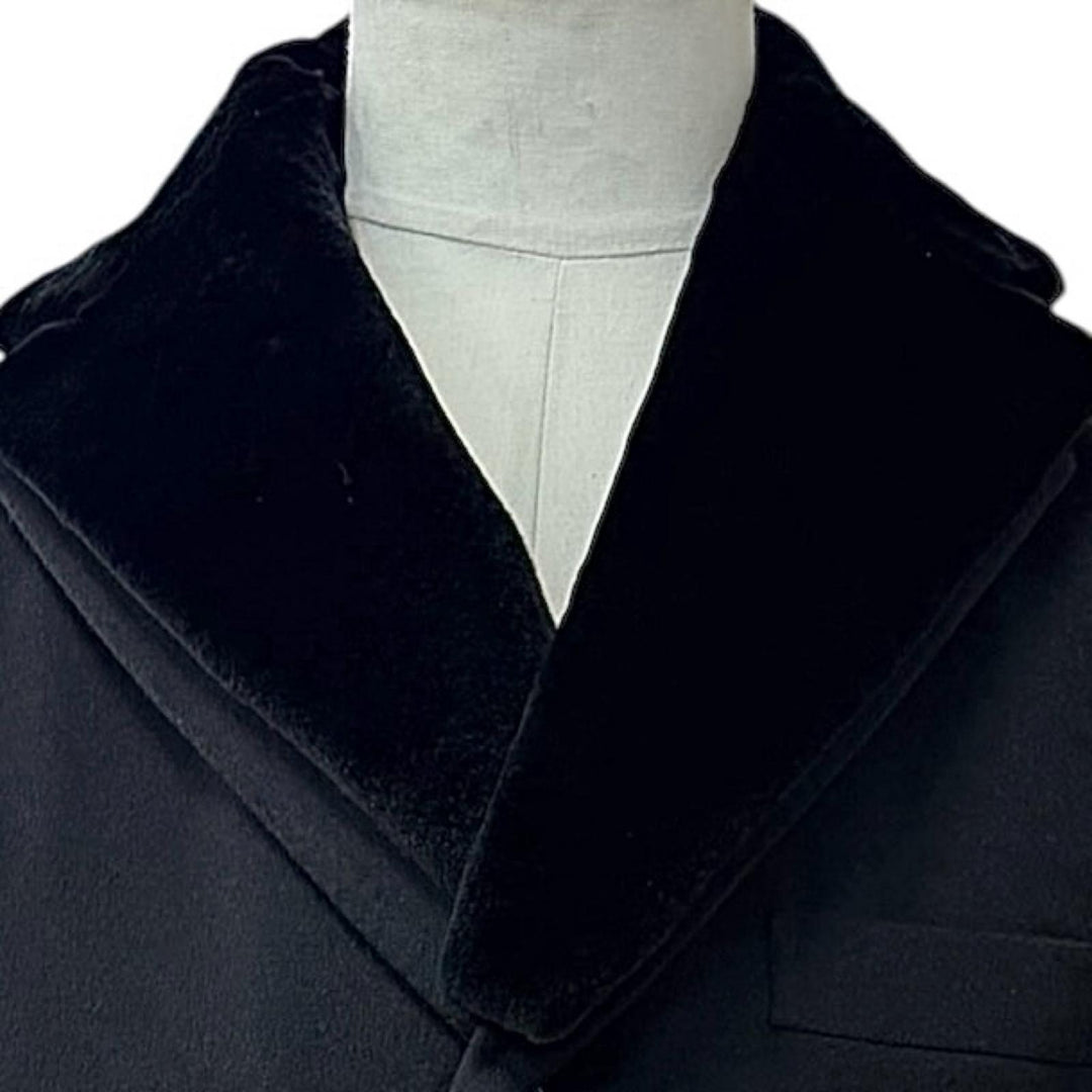 美品▼Brioni ブリオーニ VOLGA カシミヤ ウール ミンクファー付き シングル チェスターコート ブラック Lサイズ相当 伊製 正規品 メンズ