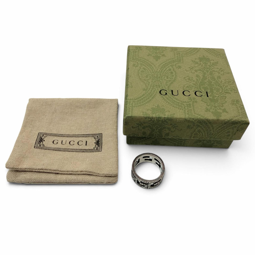 美品▼GUCCI グッチ アラベスク スクエアG AG925 リング 指輪 シルバー 21 (JP21号) イタリア製 重量8.73g メンズ 箱・保存袋付き