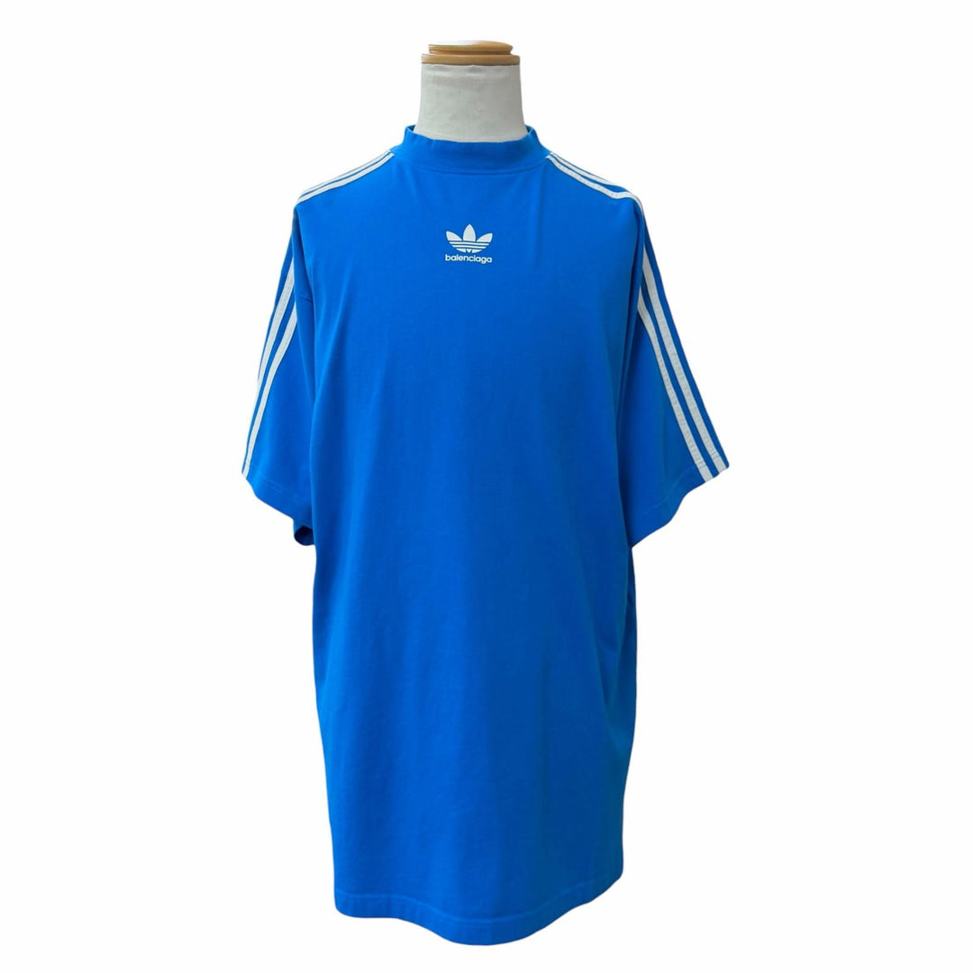 未使用品▼BALENCIAGA adidas バレンシアガ アディダス 23SS 739101 ロゴプリント ショートスリーブ 半袖Ｔシャツ ブルー 2 正規品