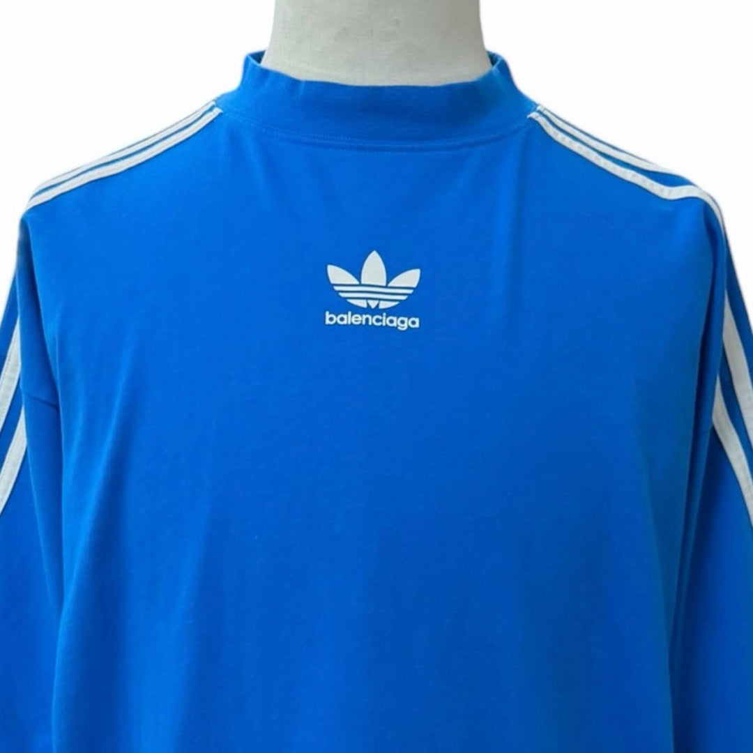 未使用品▼BALENCIAGA adidas バレンシアガ アディダス 23SS 739101 ロゴプリント ショートスリーブ 半袖Ｔシャツ ブルー 2 正規品