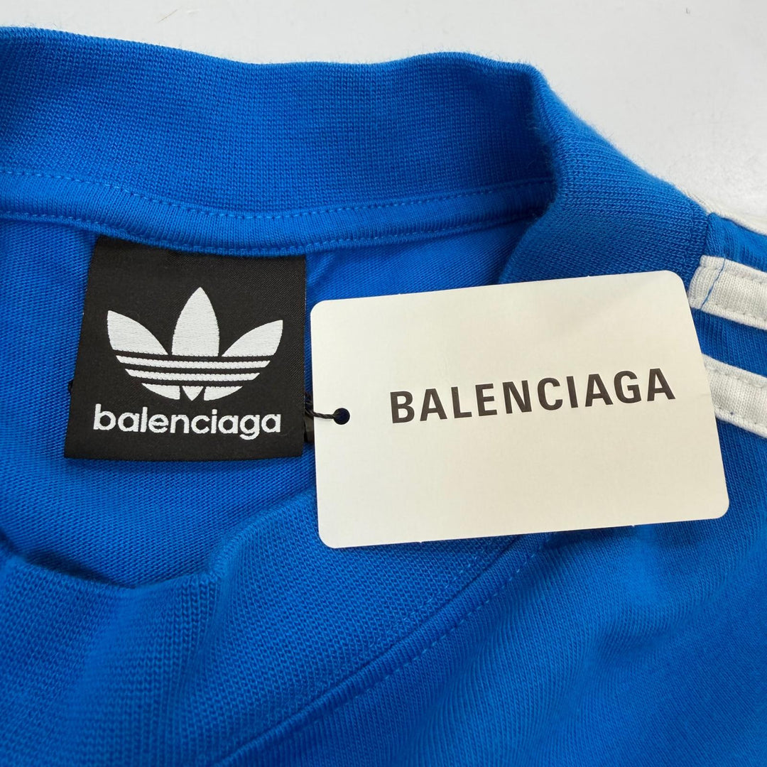 未使用品▼BALENCIAGA adidas バレンシアガ アディダス 23SS 739101 ロゴプリント ショートスリーブ 半袖Ｔシャツ ブルー 2 正規品