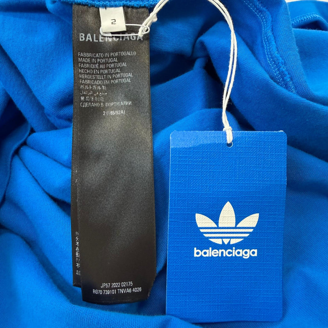 未使用品▼BALENCIAGA adidas バレンシアガ アディダス 23SS 739101 ロゴプリント ショートスリーブ 半袖Ｔシャツ ブルー 2 正規品