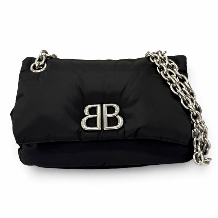 未使用品★BALENCIAGA バレンシアガ 792977 ロゴ金具 モナコ ミニ チェーン ショルダーバッグ ブラック シルバー金具 伊製 保存袋付き