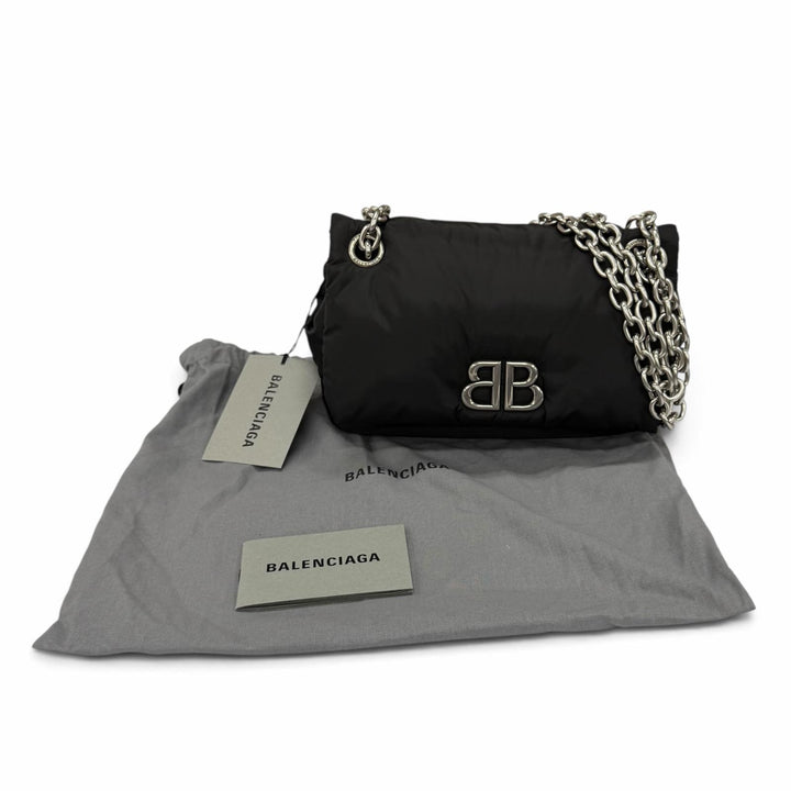 未使用品★BALENCIAGA バレンシアガ 792977 ロゴ金具 モナコ ミニ チェーン ショルダーバッグ ブラック シルバー金具 伊製 保存袋付き
