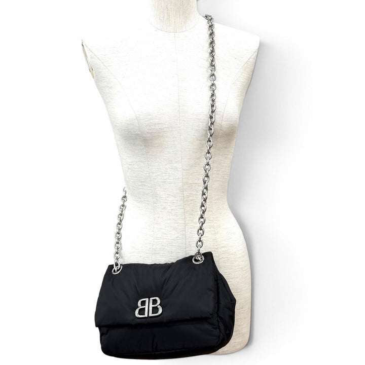未使用品★BALENCIAGA バレンシアガ 792977 ロゴ金具 モナコ ミニ チェーン ショルダーバッグ ブラック シルバー金具 伊製 保存袋付き
