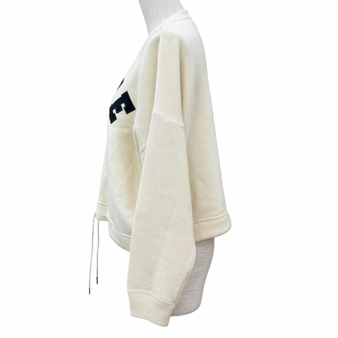 極美品★CELINE セリーヌ 2A11V402P ウール カシミヤ混 ロゴデザイン クロップド 長袖 ニット セーター アイボリー S イタリア製 正規品