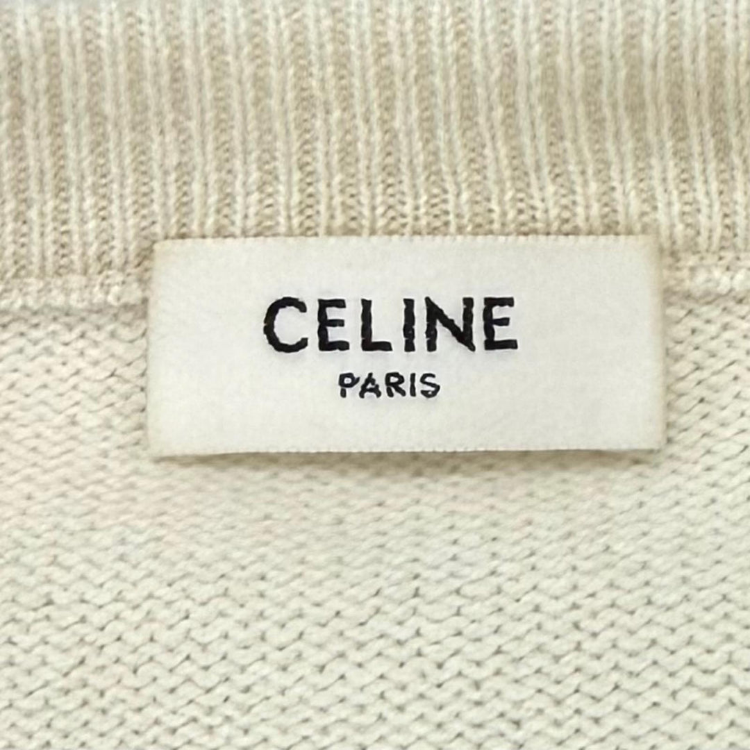 極美品★CELINE セリーヌ 2A11V402P ウール カシミヤ混 ロゴデザイン クロップド 長袖 ニット セーター アイボリー S イタリア製 正規品