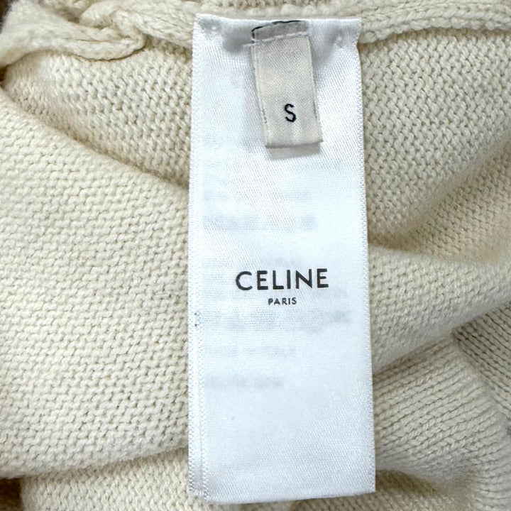 極美品★CELINE セリーヌ 2A11V402P ウール カシミヤ混 ロゴデザイン クロップド 長袖 ニット セーター アイボリー S イタリア製 正規品