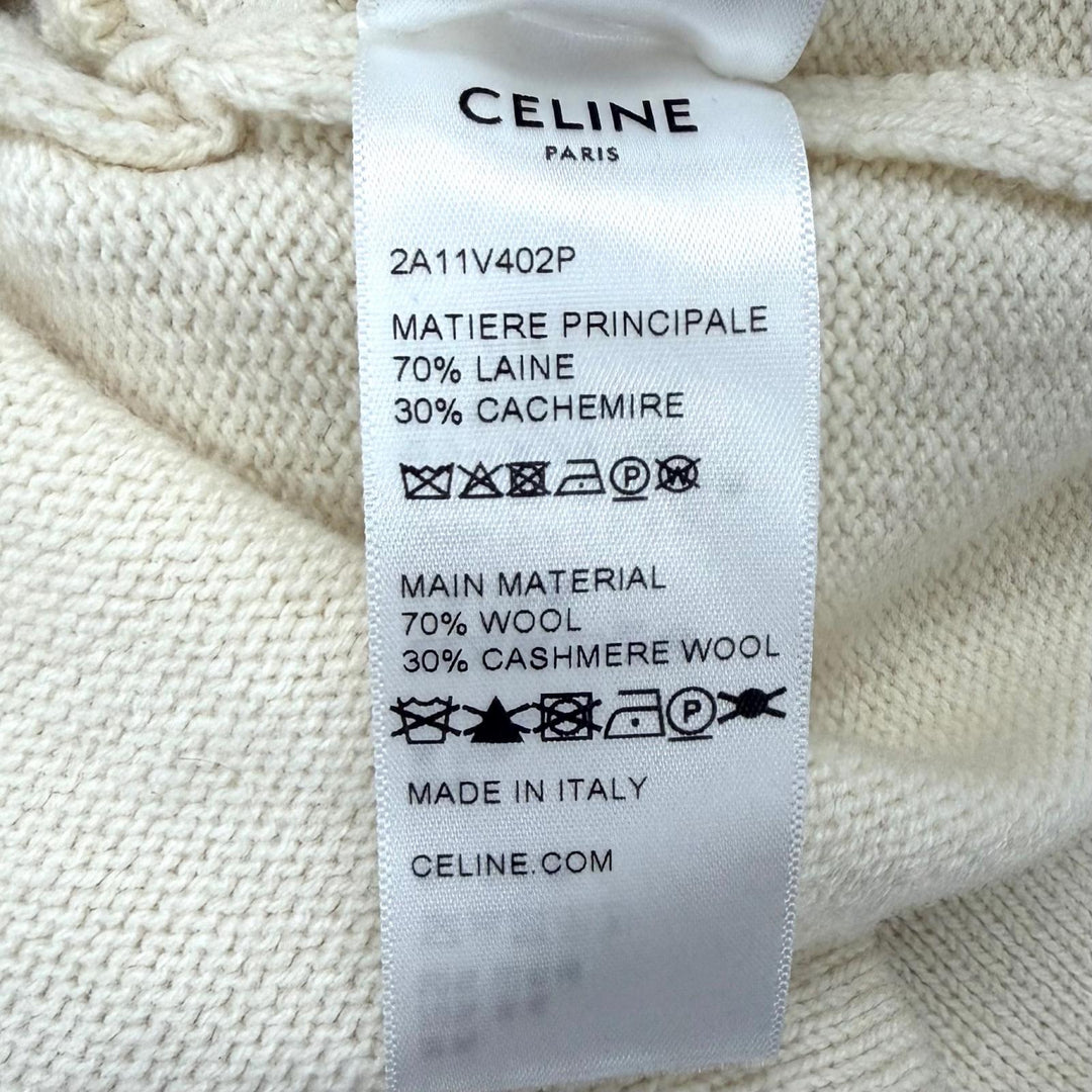 極美品★CELINE セリーヌ 2A11V402P ウール カシミヤ混 ロゴデザイン クロップド 長袖 ニット セーター アイボリー S イタリア製 正規品