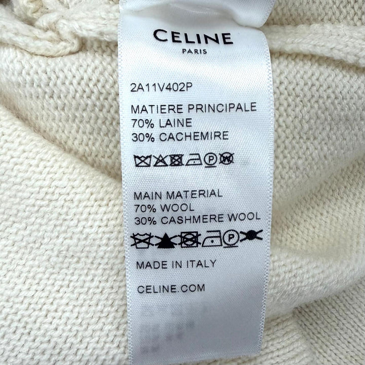 極美品★CELINE セリーヌ 2A11V402P ウール カシミヤ混 ロゴデザイン クロップド 長袖 ニット セーター アイボリー S イタリア製 正規品
