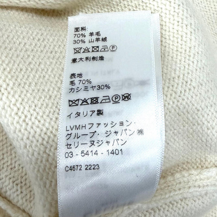 極美品★CELINE セリーヌ 2A11V402P ウール カシミヤ混 ロゴデザイン クロップド 長袖 ニット セーター アイボリー S イタリア製 正規品