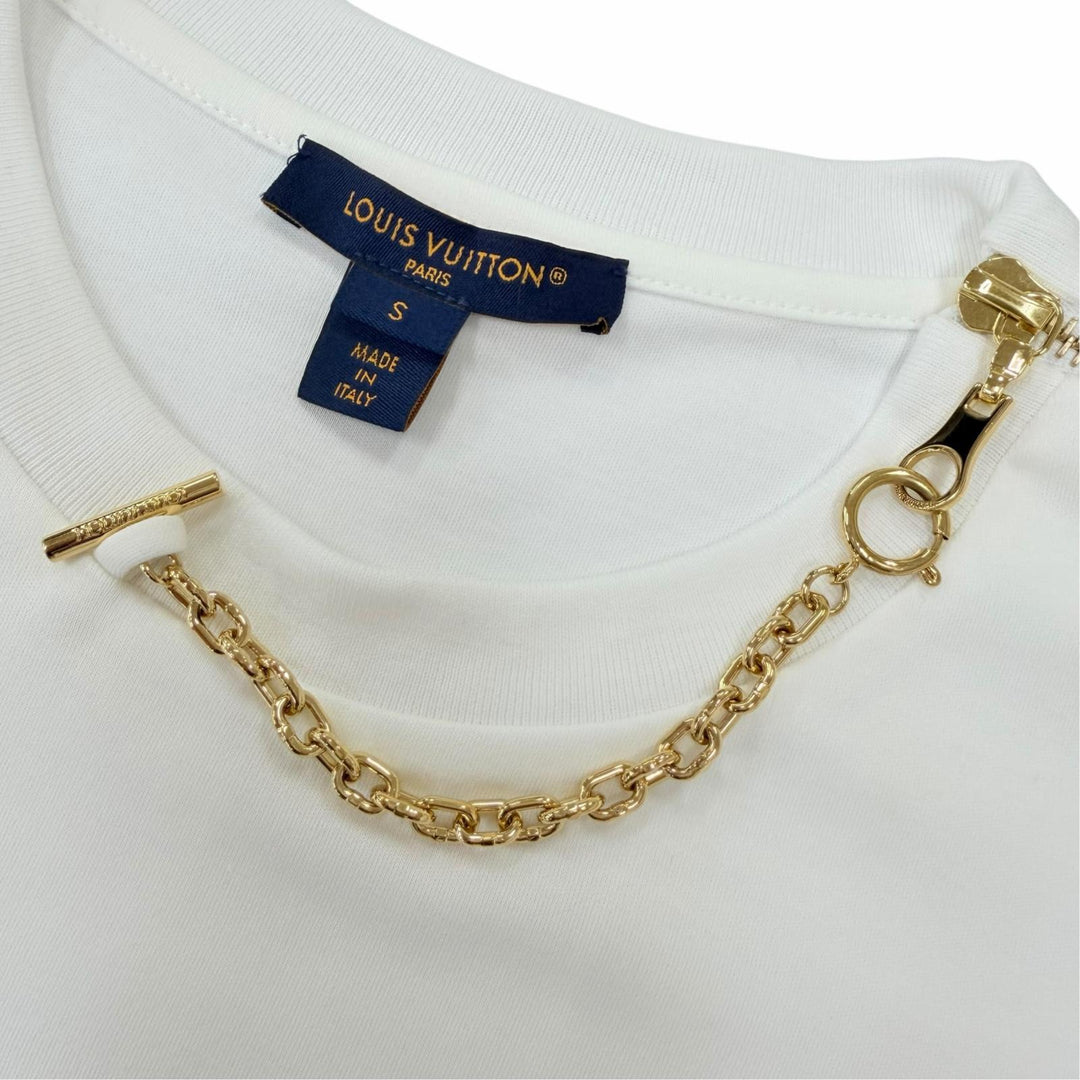 極美品☆LOUIS VUITTON ルイヴィトン コットン シグネチャー ジッパーディテール 半袖Ｔシャツ ホワイト S イタリア製 正規品 レディース